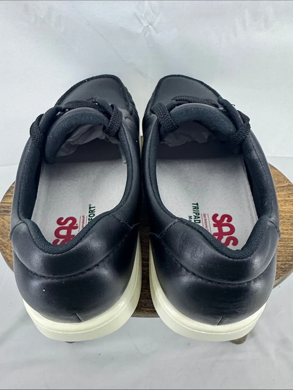 SAS Mens 'Bout Time LT Black Leather Lace-Up Casual Shoes w/ White Soles, sz 11N